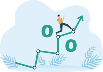 Success in investment in interest rate rise or inflation increase, survive and growth in economic situation, sales or stock market and investing concept, businessman running up on percentage graph.

