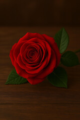 Red rose on a rustic wooden background, a symbol of love and beauty