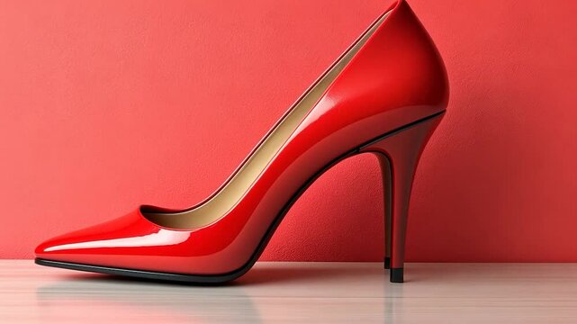 Red high-heeled shoe against red wall