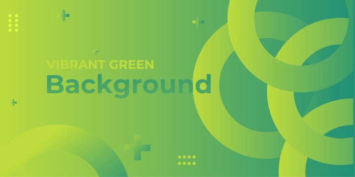 Dynamic vibrant green gradient background with abstract circles and geometric shapes, ideal for fitness, exercise, health, and wellness design projects.