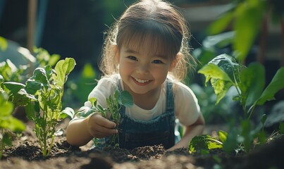 Little girl helping her mother in the garden, enthusiastically planting seeds and learning about nature while bonding with her parent over this hands-on activity, Generative AI