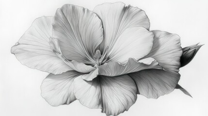 Fototapeta premium Detailed grayscale hibiscus flower drawing
