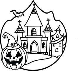 Engraved Halloween Vector Line Art with Witchy Elements

