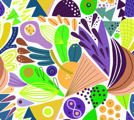 Abstract mosaic pattern painted in bright colors from geometric shapes drawn by hand.Seamless background.	
