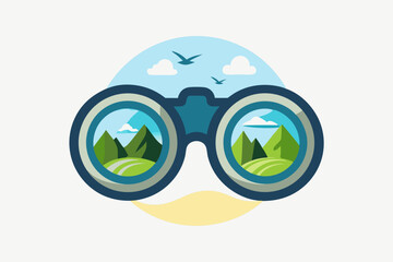binoculars icon with scenic reflection