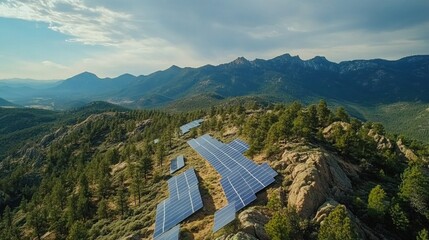 Aerial shot of a sugarcane farm with solar panels, a large water tank, and well-maintained irrigation systems