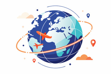 globe curved travel route icon