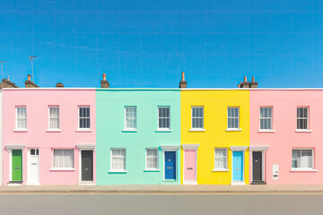 Row of Classic British Terrace Houses on White Background