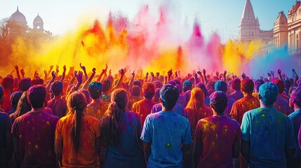 People celebrating Holi festival of colors in Nepal and India, vibrant design for cultural celebration.