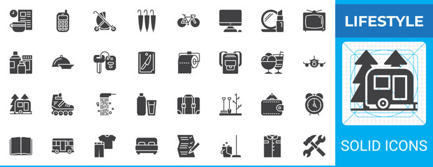 Lifestyle solid glyph icon set