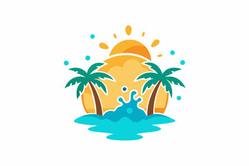 tropical island with palm trees and sun