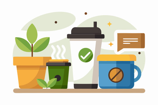 zero waste coffee corner with reusable mugs