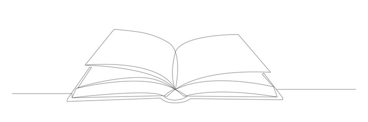 Open Book One Line Drawing Illustration on White Background