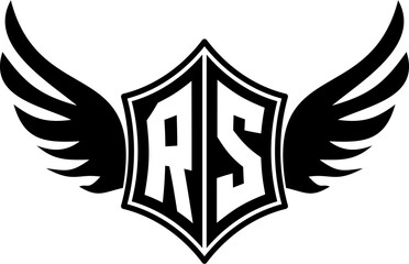 RS logo emblem with winged and shield template