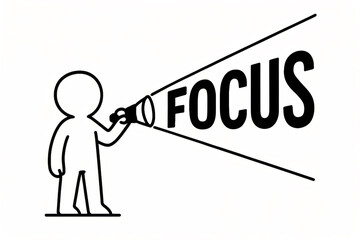stick figure shining flashlight projecting the word focus in bold letters