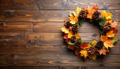 Fototapeta premium autumn leaves on wooden background