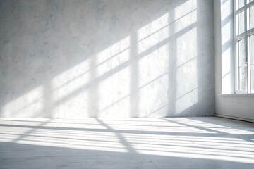 Obraz premium Empty White Room with Large Windows and Sunlight Shadows 