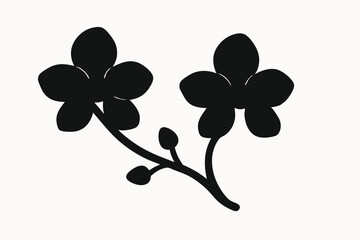 Elegant Black Orchid Silhouette Botanical Illustration of Two Flowers and Stem