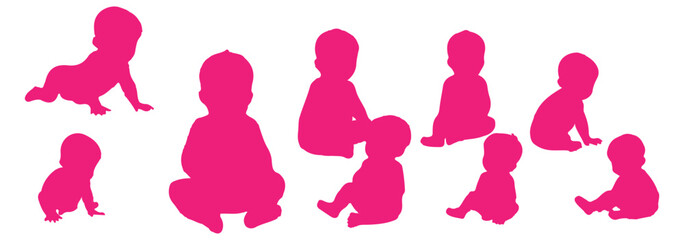 Diverse Baby Silhouette Set Showing Crawling Sitting And Standing On White Background Ideal For Design Projects