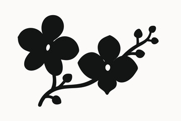 Elegant Black Orchid Silhouette Floral Illustration, Botanical Art Print