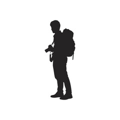 Traveler Silhouette with Backpack and Camera Vector Illustration