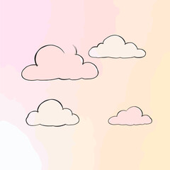 Pastel Cloudscape: Hand-Drawn Cloud Illustrations on Soft Gradient Background