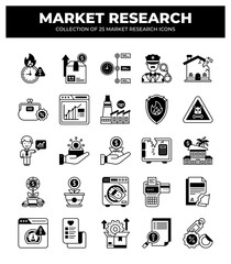 Fototapeta premium Collection of 25 Market Research Icons: Visualizing Business Growth and Strategy