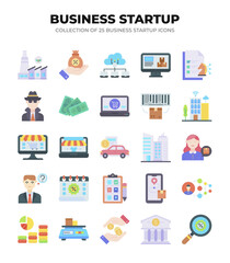 Collection of 25 Business Startup Icons. Flat Design