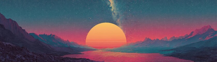 Obraz premium Experience a mesmerizing blend of retro nostalgia and cosmic innovation