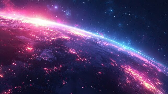 Reach to world concept, digital graphic of global connectivity and high-tech worldwide communications.