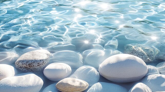 Realistic transparent water and stones with sun shadows, ideal for spa or beauty-themed banners.