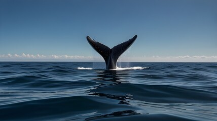 Fototapeta premium Whale fin rising from the ocean surface 
