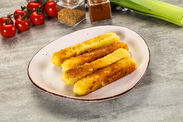 Crispy breaded mozarella cheese sticks