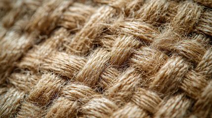 Fototapeta premium Close-up of organic hemp fiber texture, eco-friendly sustainable natural material background