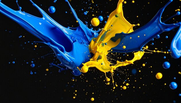 blue and yellow paint splash on black background