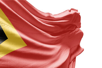 East Timor flag waving on white background with clipping path. Cliping path is easily cutout the flag. East Timor national flag for independence day.