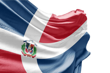 Dominican Republic flag waving on white background with clipping path. Cliping path is easily...
