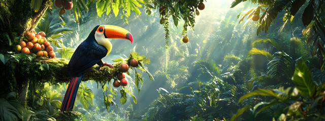 Fototapeta premium Lush Jungle with Toucan