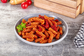 Italian fusilli pasta with tomatoes