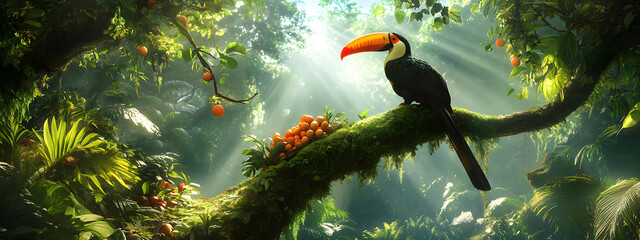 Fototapeta premium Lush Jungle with Toucan