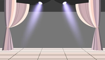 Theater stage background. Classic performance scene with curtains and spotlight for dramatic or artistic design