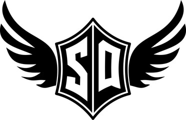 SQ logo emblem with winged and shield template