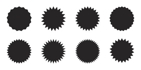 Set of starburst, sunburst badges. Simple flat style vintage labels, stickers.