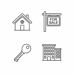 Real Estate and Property Icons Representing Homes and Sale Elements