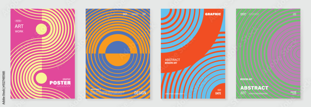 Poster abstract line wave gradient poster background vector set. minimalist cover template with vibrant per