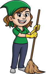 Woman Sweeping The Floor With Broom Vector Image © heyclipart