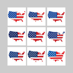 USA map vector set for the 4th of July with clean lines and bold colors—great for business ads, event posters, and marketing.