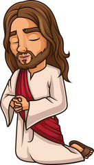 Jesus Christ Praying On His Knees Vector Image