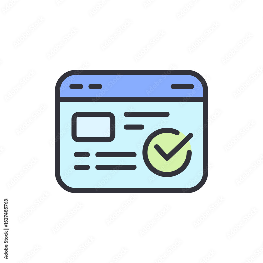 Poster website interface with approval checkmark on transparent background