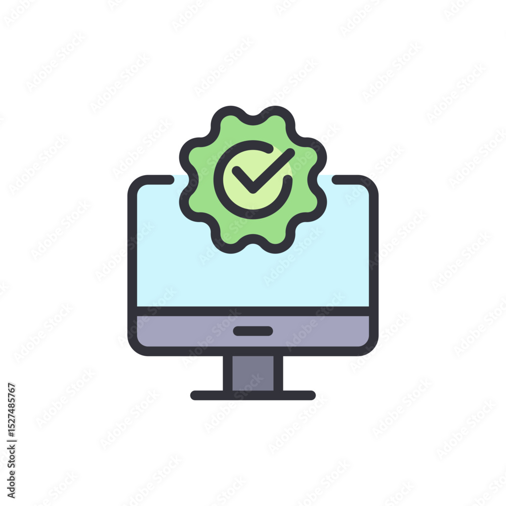 Poster completed online task displayed with tick on computer monitor